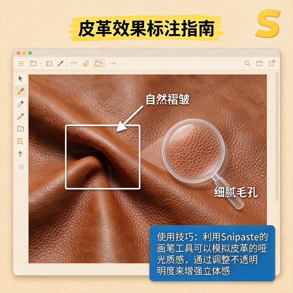 如何使用Snipaste标注皮革效果?