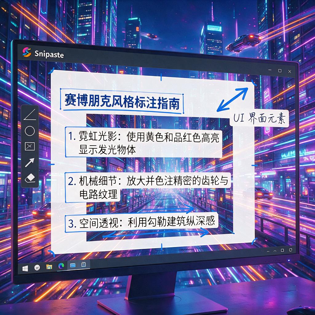 如何用Snipaste标注出赛博朋克风格的内容？