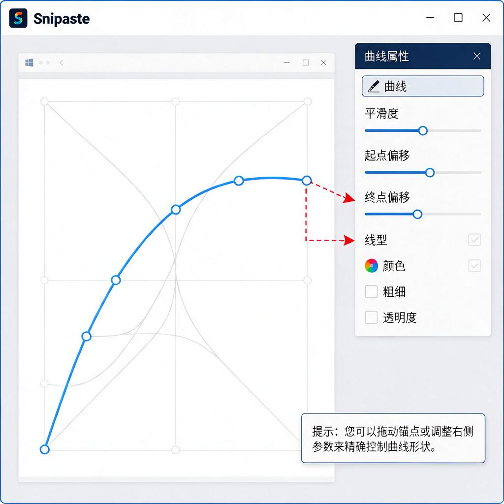 Snipaste标注曲线怎么调整形状和样式?