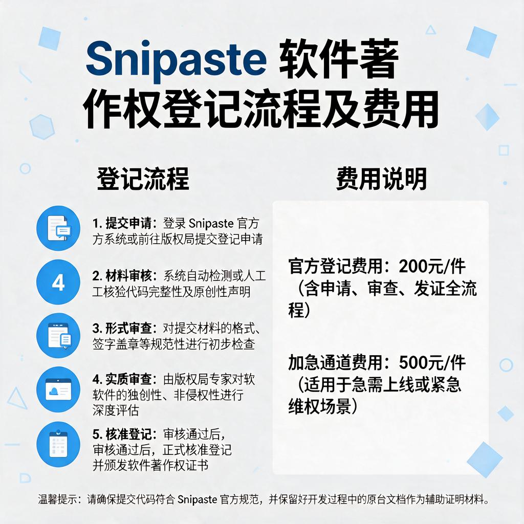 Snipaste软件著作权登记流程及费用是怎样的？