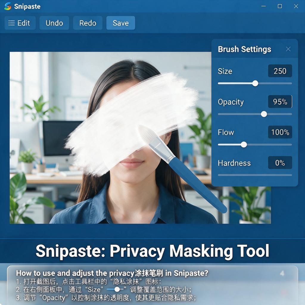 Snipaste截图隐私涂抹笔刷怎么使用和调整？