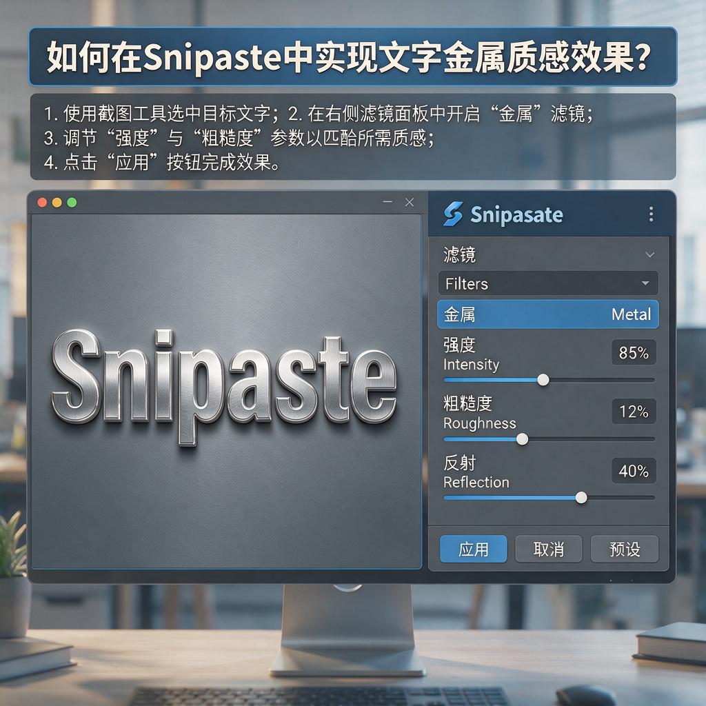如何在Snipaste中实现文字金属质感效果？