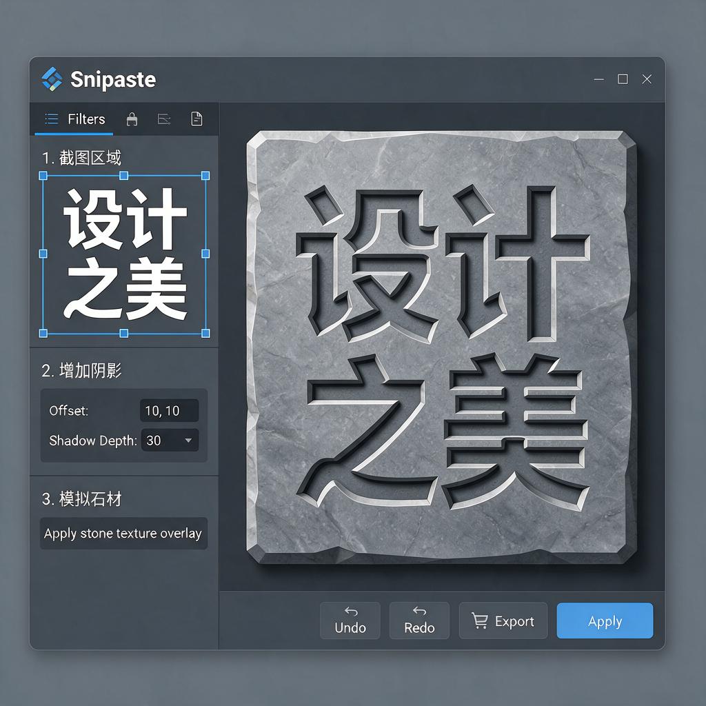 如何在Snipaste中实现文字石刻凹陷效果？