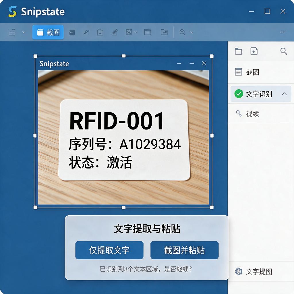 如何在Snipaste中处理RFID标签文字相关操作?