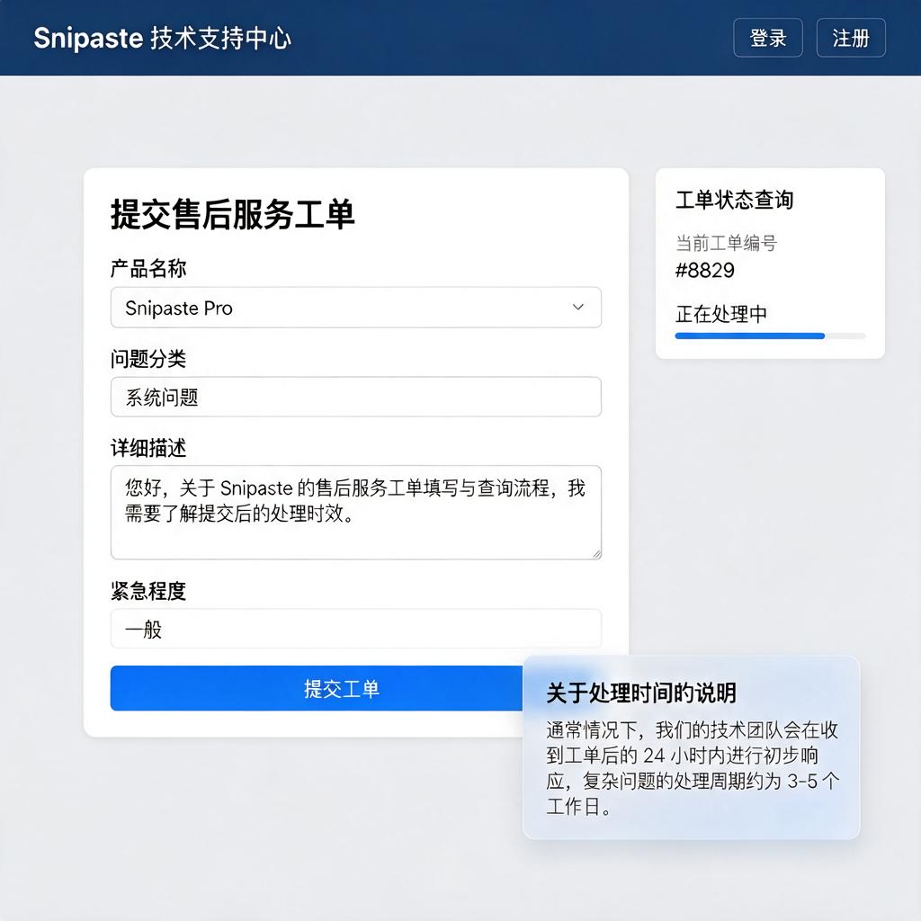 Snipaste售后服务工单怎么填写提交查询处理时间多久?