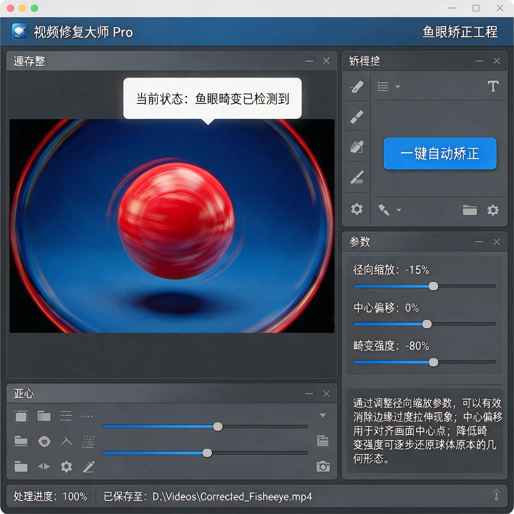 如何对截图中的鱼眼镜头效果进行矫正?