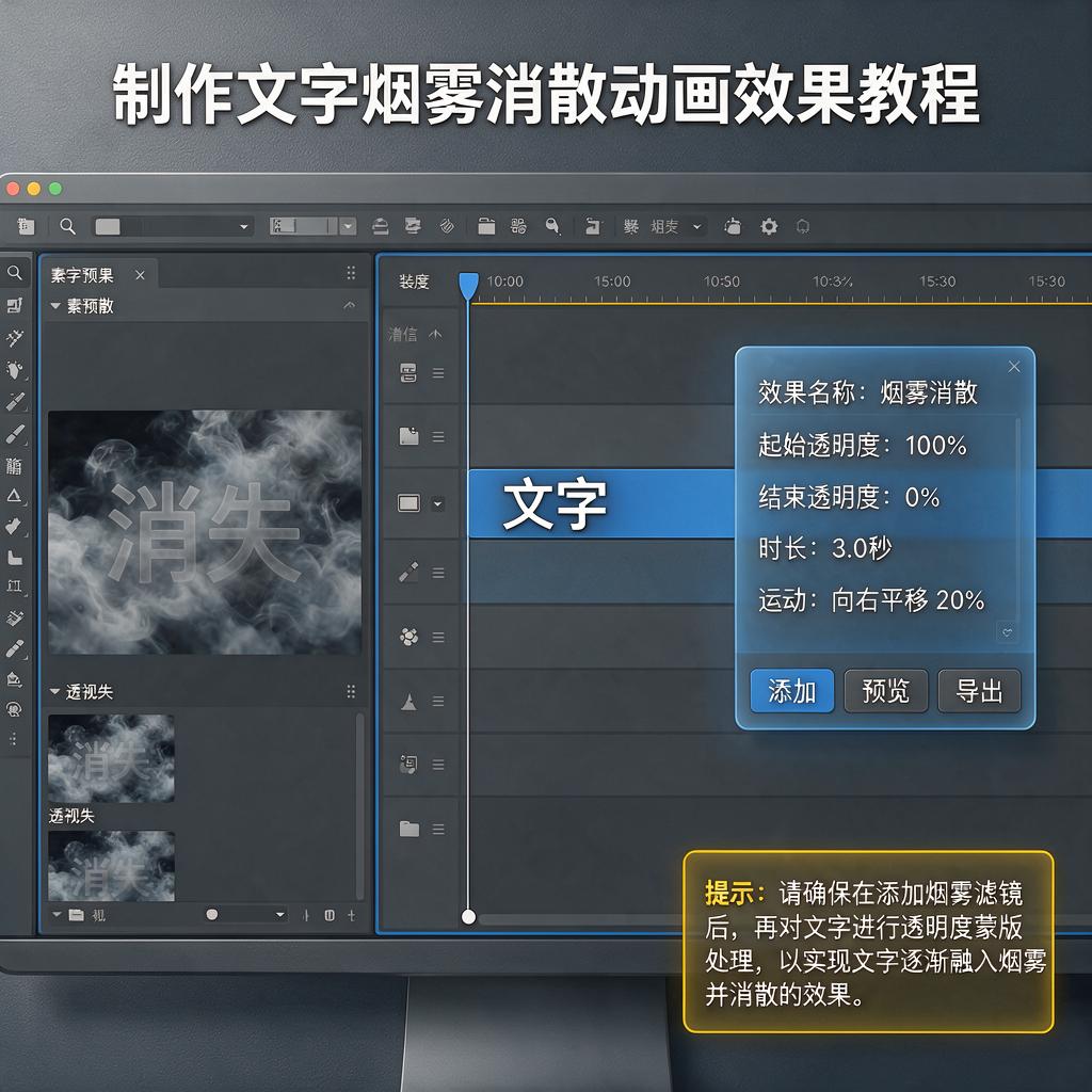如何制作截图文字烟雾消散动画效果?